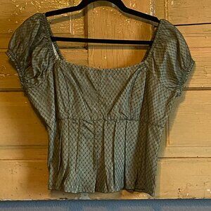 Anthropologie Green Corset Detail Top with Mesh Detail